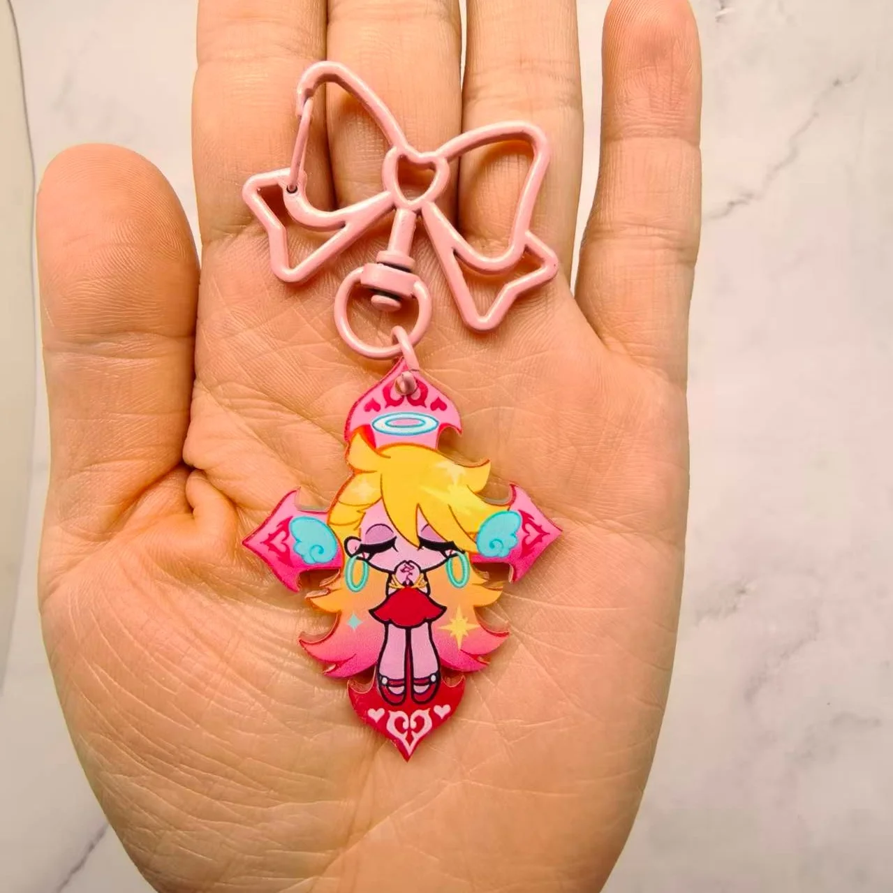 Anime Panty & Stocking with Garterbelt Bowknot KeyChain Kawaii Figure Acrylic Keyrings Backpack Pendant For Fans Christmas Gifts