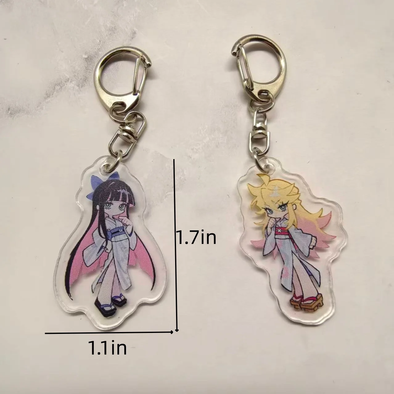 Anime Panty & Stocking with Garterbelt Bowknot KeyChain Kawaii Figure Acrylic Keyrings Backpack Pendant For Fans Christmas Gifts