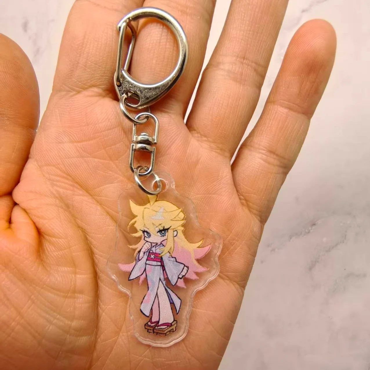 Anime Panty & Stocking with Garterbelt Bowknot KeyChain Kawaii Figure Acrylic Keyrings Backpack Pendant For Fans Christmas Gifts