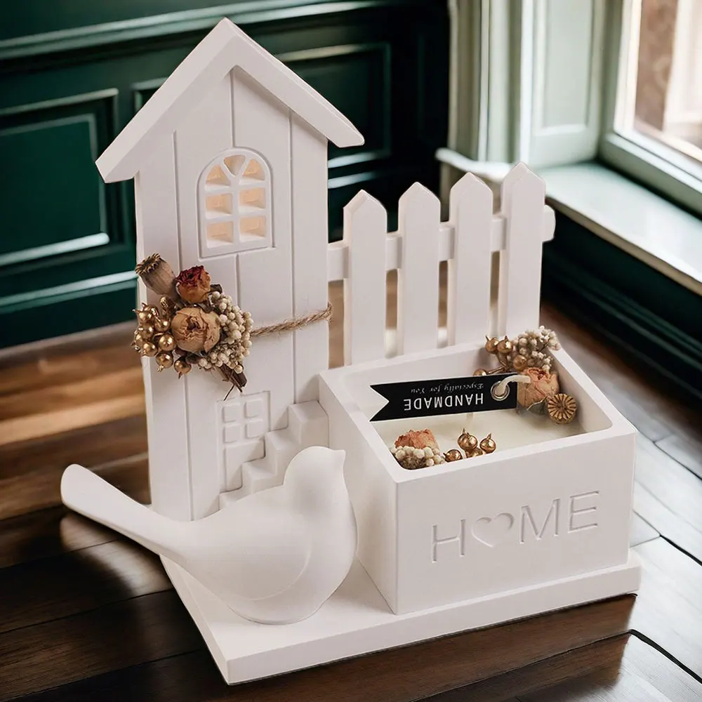 Miniature House Model Silicone Mold Mini House Plaster Ornament Resin Cement Candlestick Flower Pot Mold DIY Christmas Decor