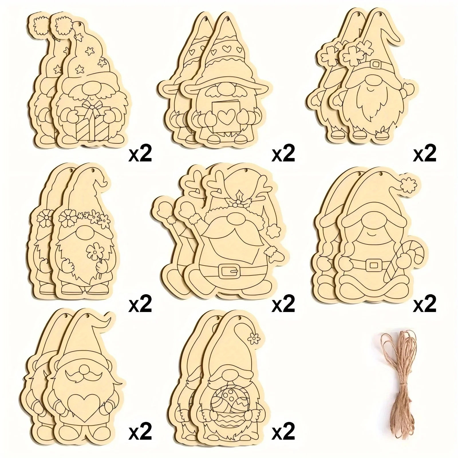 16pcs/set Elf Gnome Series Wooden Hanging Craft Kit DIY Painting Crafts for Merry Christmas Home Party Decoration Supplies