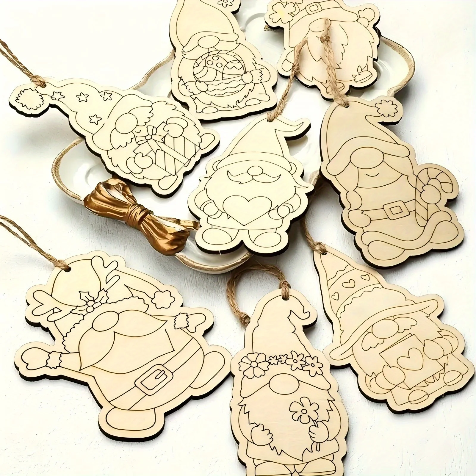 16pcs/set Elf Gnome Series Wooden Hanging Craft Kit DIY Painting Crafts for Merry Christmas Home Party Decoration Supplies