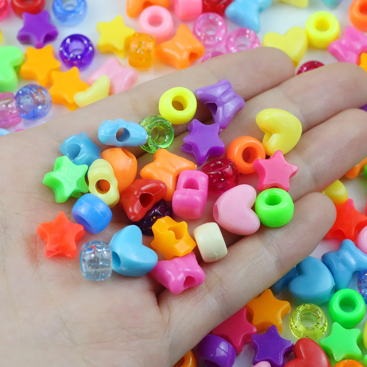 200-1000pcs Acrylic Multicolor Large Hole Pony Beads For DIY Jewelry Making Christmas Necklaces Friendship Bracelets Accessories