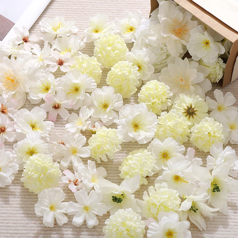 20/50Pcs Mix White Artificial Flowers Head for Home Room Decor Craft Wreath Bride Wedding Christmas Decoration Navidad 2026 Gift
