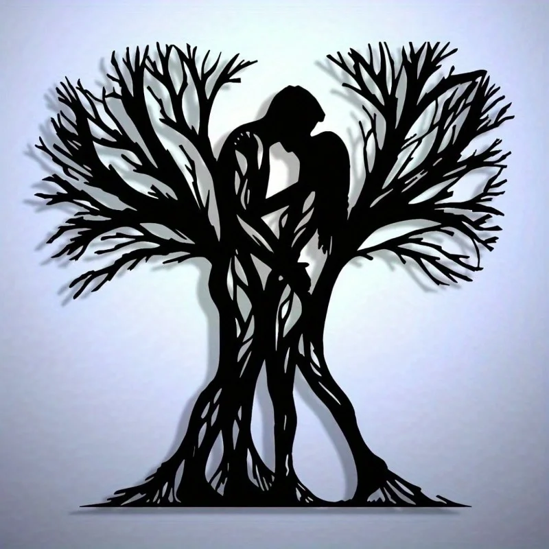 1PC Couple&Ancient Tree Metal Wall Sculpture|Flower-Adorned,Modern Craft,Halloween&Christmas Gift,Living Room/Bedroom Decor