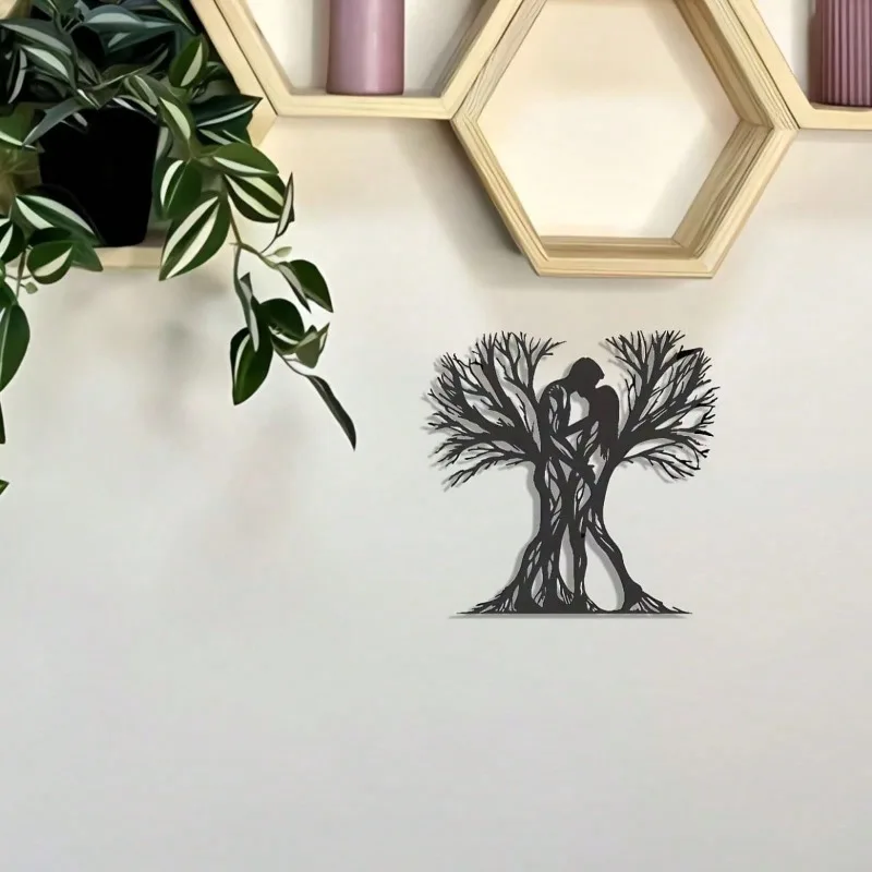 1PC Couple&Ancient Tree Metal Wall Sculpture|Flower-Adorned,Modern Craft,Halloween&Christmas Gift,Living Room/Bedroom Decor