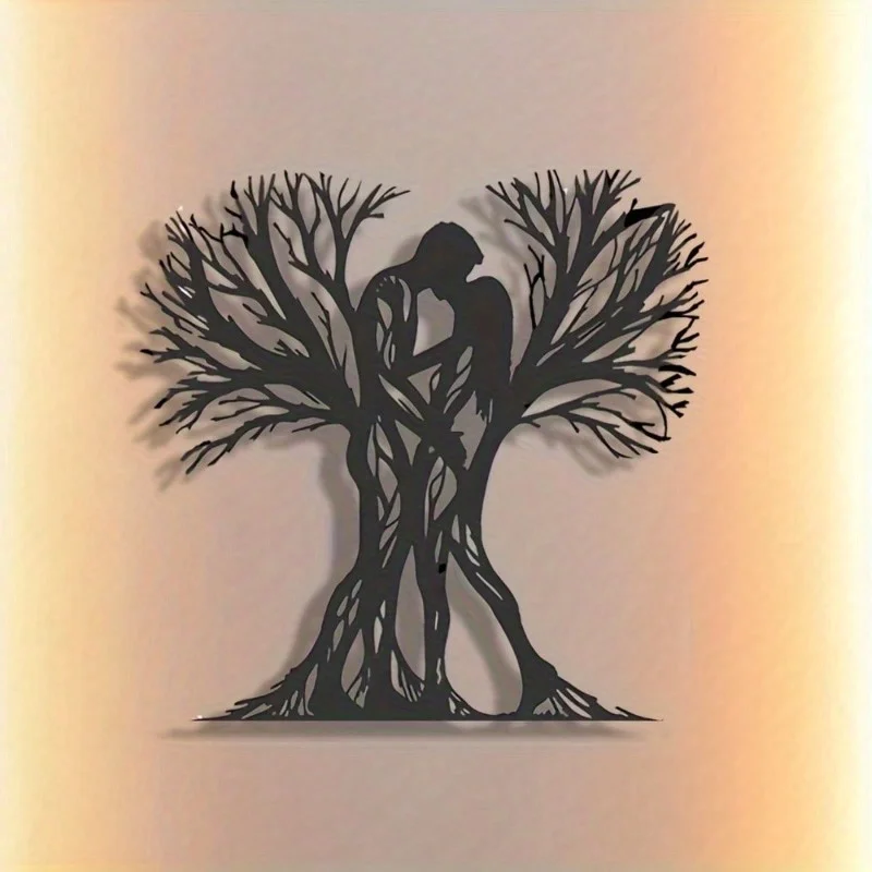 1PC Couple&Ancient Tree Metal Wall Sculpture|Flower-Adorned,Modern Craft,Halloween&Christmas Gift,Living Room/Bedroom Decor
