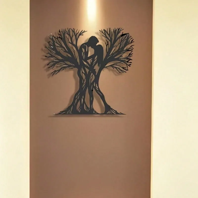 1PC Couple&Ancient Tree Metal Wall Sculpture|Flower-Adorned,Modern Craft,Halloween&Christmas Gift,Living Room/Bedroom Decor