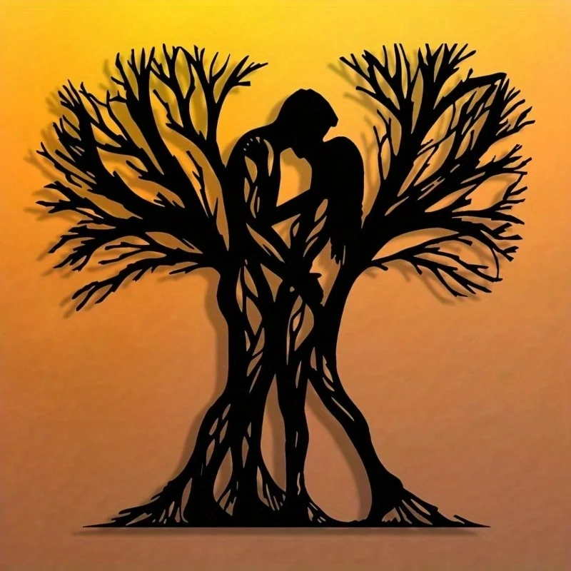 1PC Couple&Ancient Tree Metal Wall Sculpture|Flower-Adorned,Modern Craft,Halloween&Christmas Gift,Living Room/Bedroom Decor