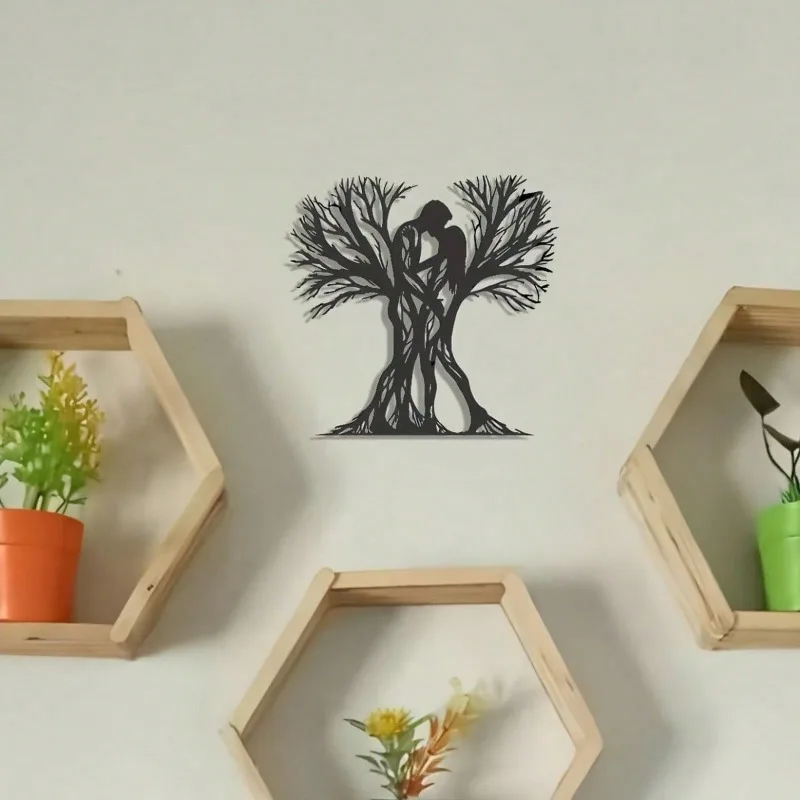 1PC Couple&Ancient Tree Metal Wall Sculpture|Flower-Adorned,Modern Craft,Halloween&Christmas Gift,Living Room/Bedroom Decor