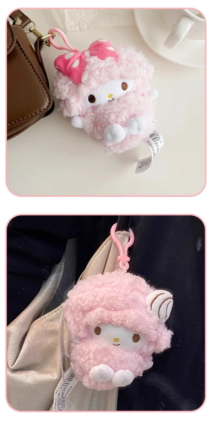 Genuine Sanrio Anime Kawaii Piano Keychain Stuffed Plush Toys Lamb Doll Pendant Pillow Ornaments Keyring Birthday Christmas Gift