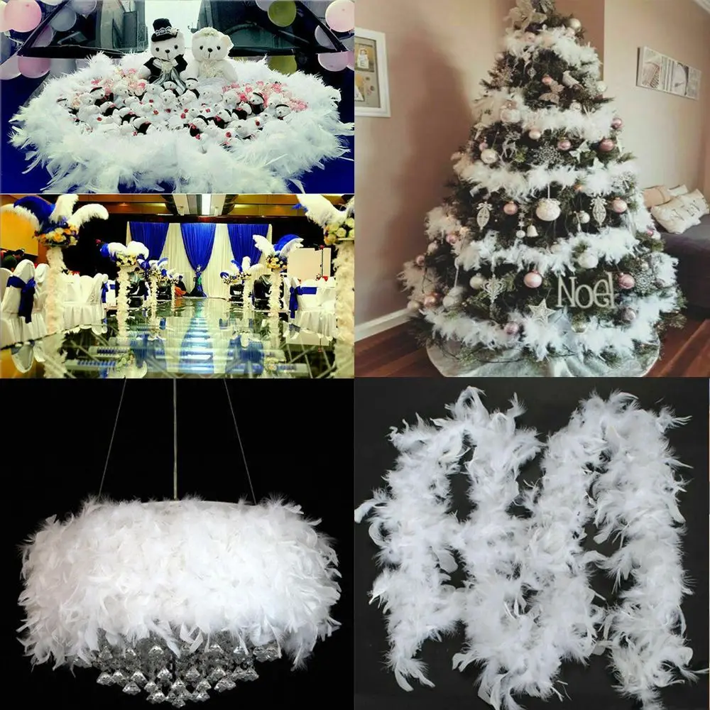 2M Christmas Tree White Feather Boa Strip Xmas Ribbon Party Garland Decor Grament Accessaries Wedding Supplies