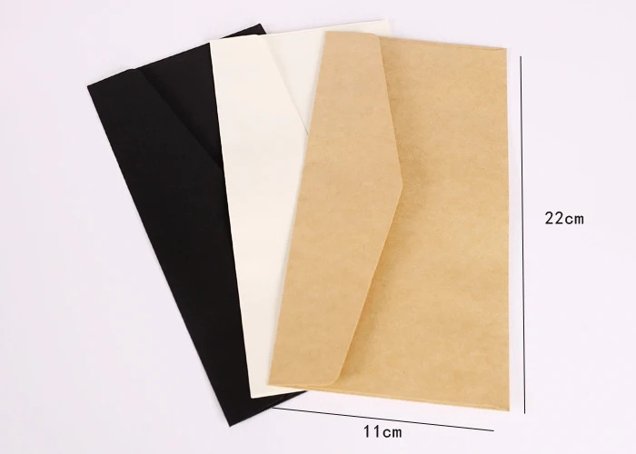10Pcs Vintage Kraft Paper Envelopes Blank A4 Triangle Cowhide Handmade Black Set Writing Christmas Invitations 22*11CM