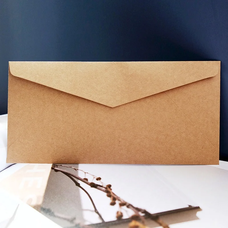 10Pcs Vintage Kraft Paper Envelopes Blank A4 Triangle Cowhide Handmade Black Set Writing Christmas Invitations 22*11CM