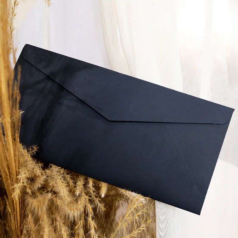 10Pcs Vintage Kraft Paper Envelopes Blank A4 Triangle Cowhide Handmade Black Set Writing Christmas Invitations 22*11CM