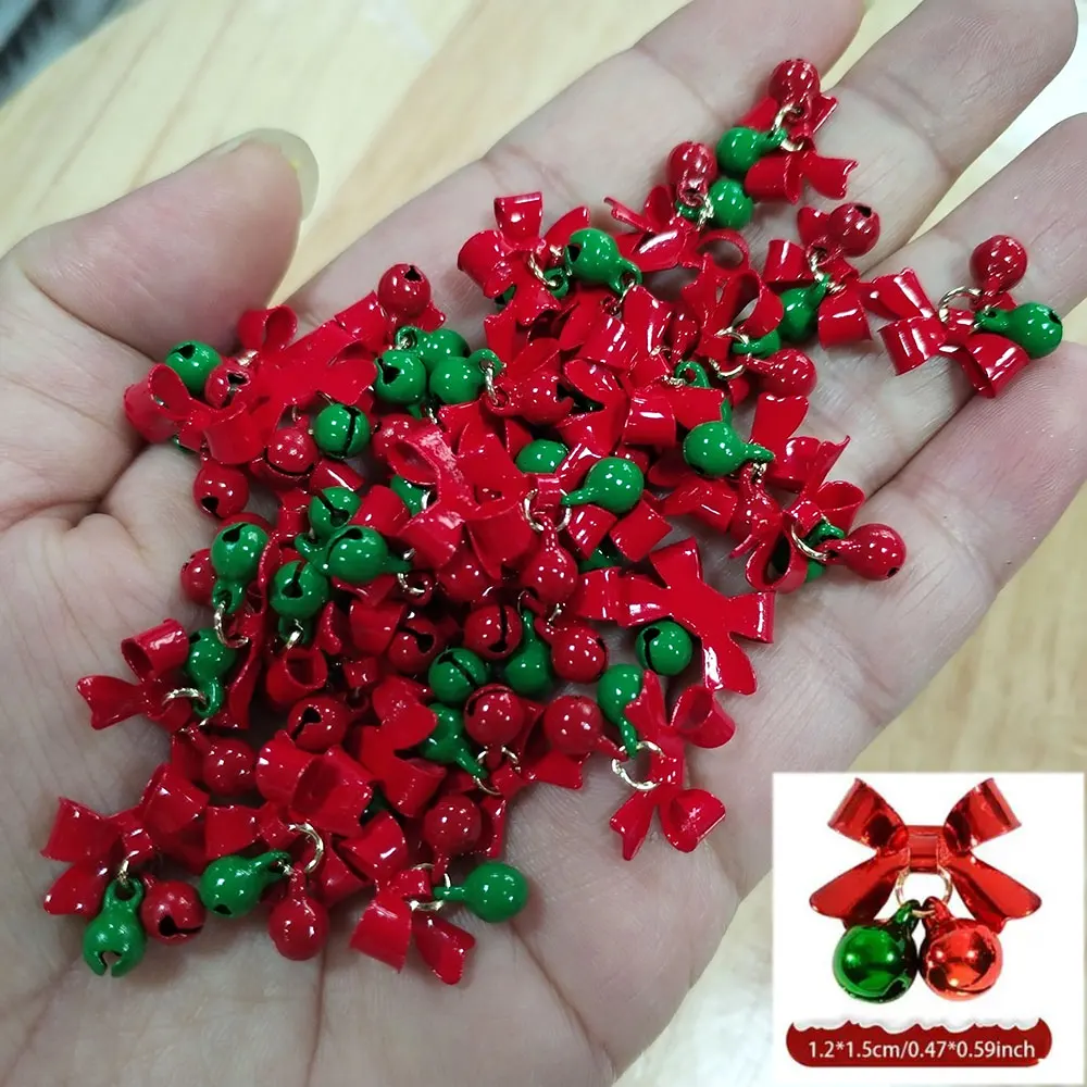 10/50Pcs Christmas Alloy Bell Nail Charms Red Bow Pendant Nail Art Decorations 1.2*1.5cm Party Style Bow Bell Nail Accessories