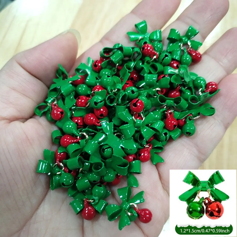 10/50Pcs Christmas Alloy Bell Nail Charms Red Bow Pendant Nail Art Decorations 1.2*1.5cm Party Style Bow Bell Nail Accessories