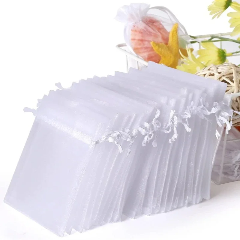 1-200pcs Organza Drawstring Pouches, Gift Bags Candy Jewelry Party Wedding Favor Bags Gift for Christmas Candy Wedding Birthday