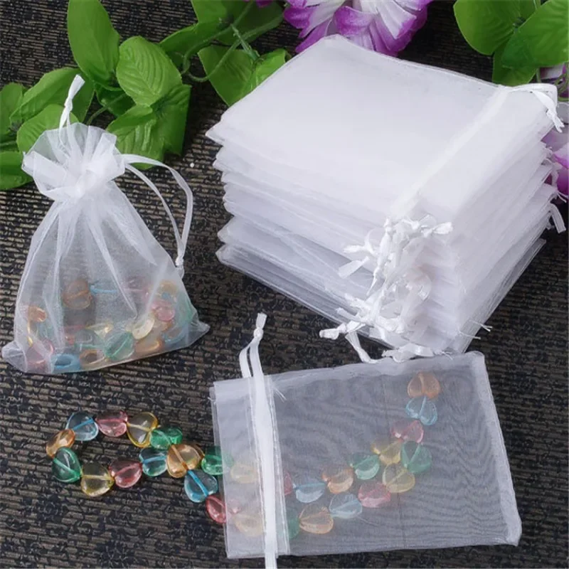 1-200pcs Organza Drawstring Pouches, Gift Bags Candy Jewelry Party Wedding Favor Bags Gift for Christmas Candy Wedding Birthday