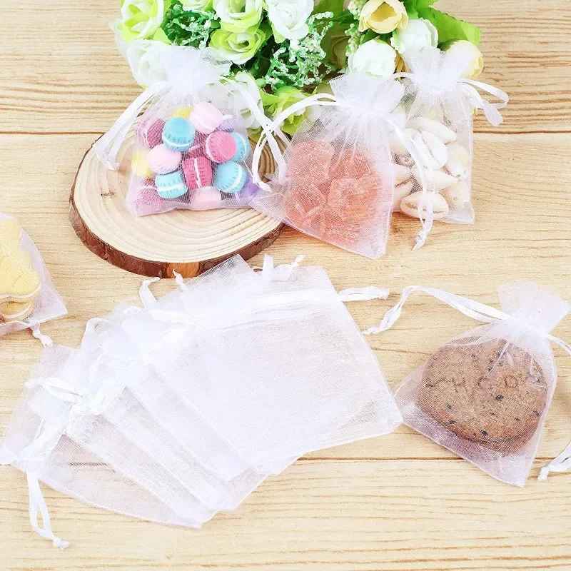 1-200pcs Organza Drawstring Pouches, Gift Bags Candy Jewelry Party Wedding Favor Bags Gift for Christmas Candy Wedding Birthday