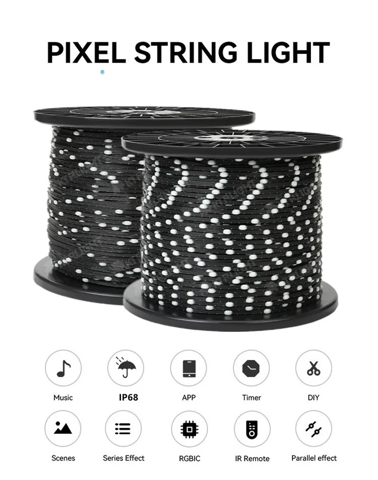 DC12V 3PIN 5cm/10cm Pitch WS2811 WS2812 LED Pebble Pixel String Light RGB Addressable Full Color IP68 Black Wire Christmas Tree