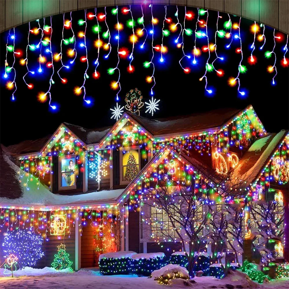 Christmas Decoration 2026 Fairy Lights Led lcicle String Lights Outdoor Curtain Garland Street Garland On The House Party 2025