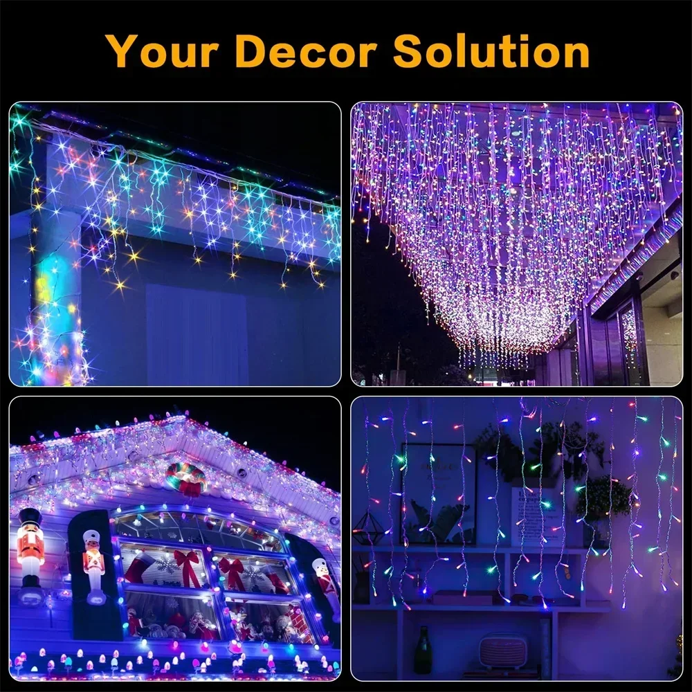 Christmas Decoration 2026 Fairy Lights Led lcicle String Lights Outdoor Curtain Garland Street Garland On The House Party 2025