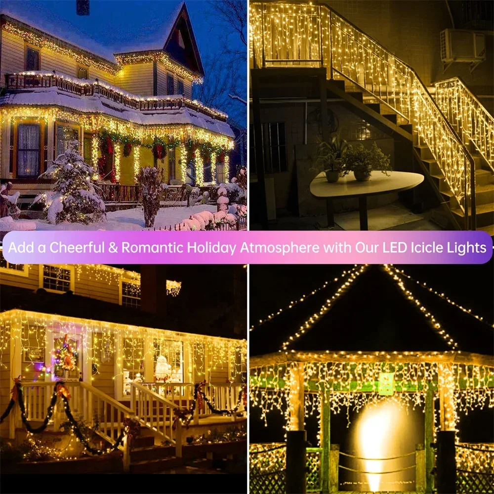 Christmas Decoration 2026 Fairy Lights Led lcicle String Lights Outdoor Curtain Garland Street Garland On The House Party 2025