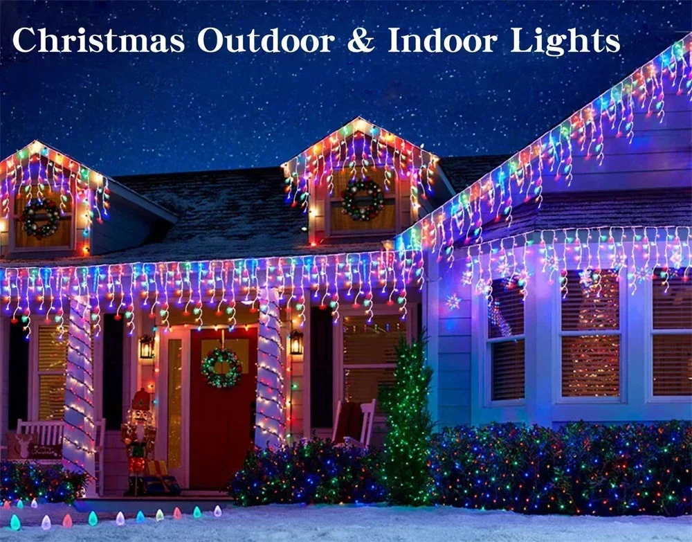 Christmas Decoration 2026 Fairy Lights Led lcicle String Lights Outdoor Curtain Garland Street Garland On The House Party 2025