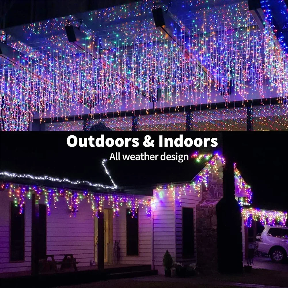 Christmas Decoration 2026 Fairy Lights Led lcicle String Lights Outdoor Curtain Garland Street Garland On The House Party 2025