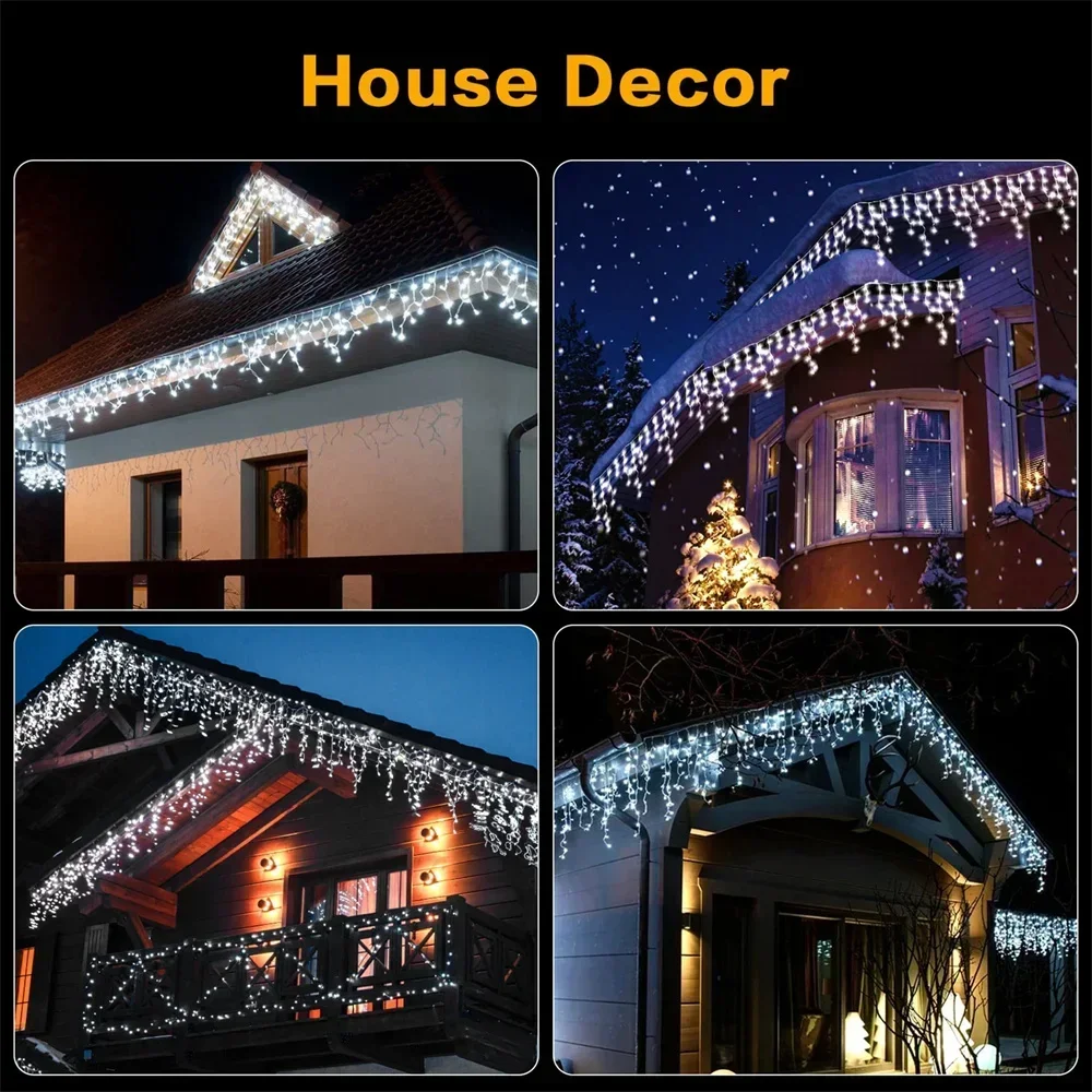 Christmas Decoration 2026 Fairy Lights Led lcicle String Lights Outdoor Curtain Garland Street Garland On The House Party 2025