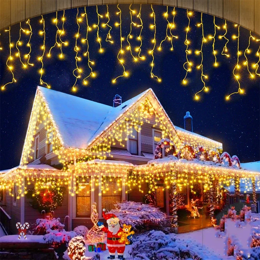 Christmas Decoration 2026 Fairy Lights Led lcicle String Lights Outdoor Curtain Garland Street Garland On The House Party 2025