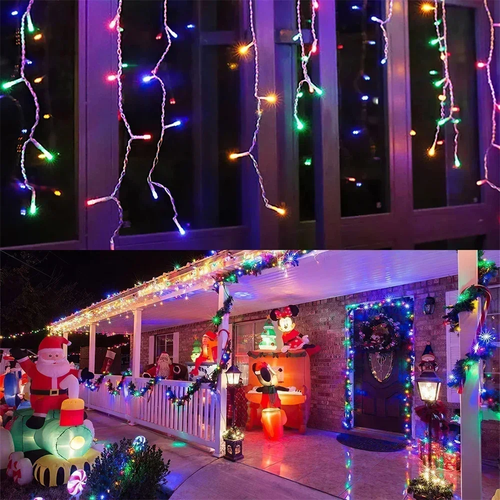 Christmas Decoration 2026 Fairy Lights Led lcicle String Lights Outdoor Curtain Garland Street Garland On The House Party 2025