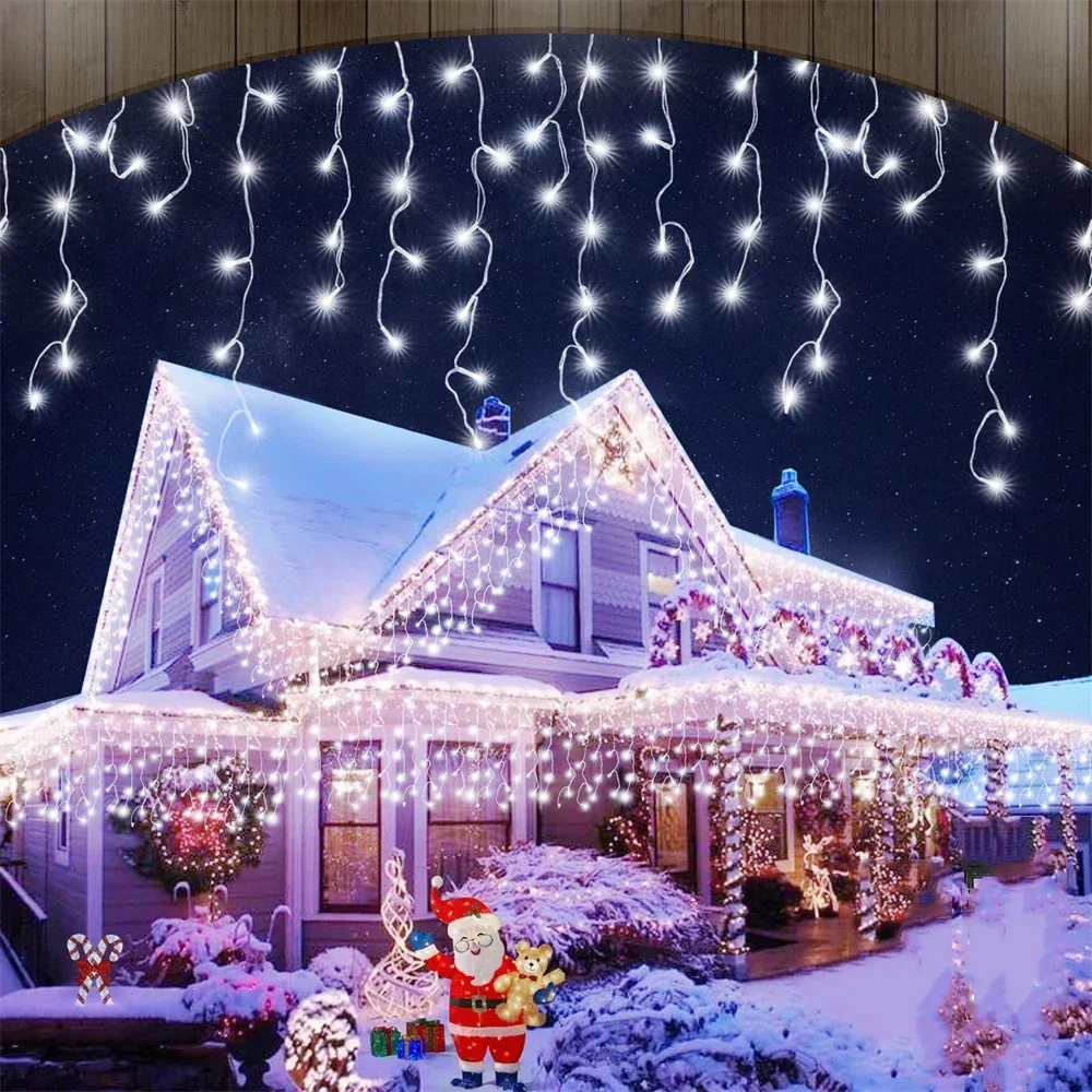 Christmas Decoration 2026 Fairy Lights Led lcicle String Lights Outdoor Curtain Garland Street Garland On The House Party 2025