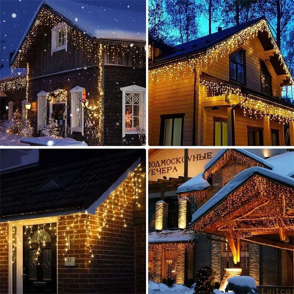 Christmas Decoration 2026 Fairy Lights Led lcicle String Lights Outdoor Curtain Garland Street Garland On The House Party 2025