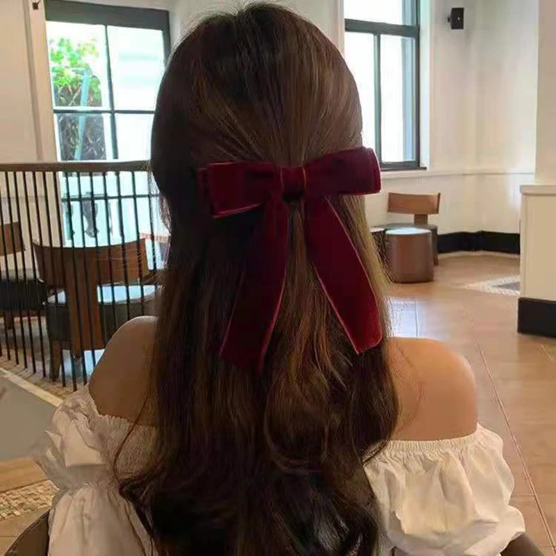 Christmas Vintage Velvet Bow Hairpins Barrettes For Women Girls Wedding Long Ribbon Korean Hair Clip Hairgrip Hair Accessories