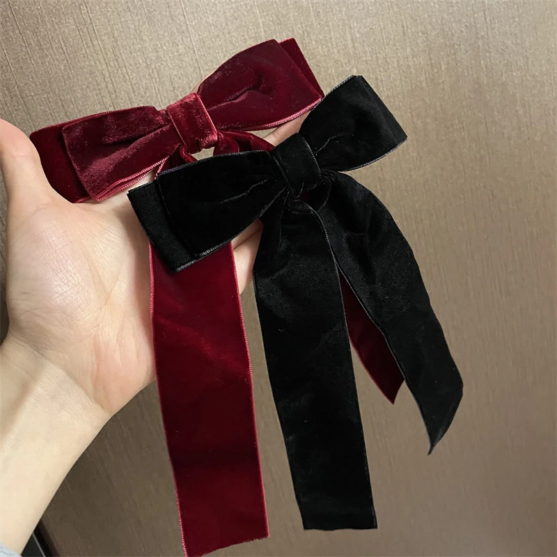 Christmas Vintage Velvet Bow Hairpins Barrettes For Women Girls Wedding Long Ribbon Korean Hair Clip Hairgrip Hair Accessories