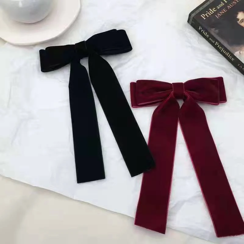 Christmas Vintage Velvet Bow Hairpins Barrettes For Women Girls Wedding Long Ribbon Korean Hair Clip Hairgrip Hair Accessories