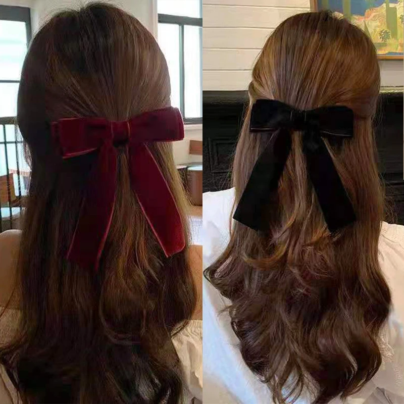 Christmas Vintage Velvet Bow Hairpins Barrettes For Women Girls Wedding Long Ribbon Korean Hair Clip Hairgrip Hair Accessories