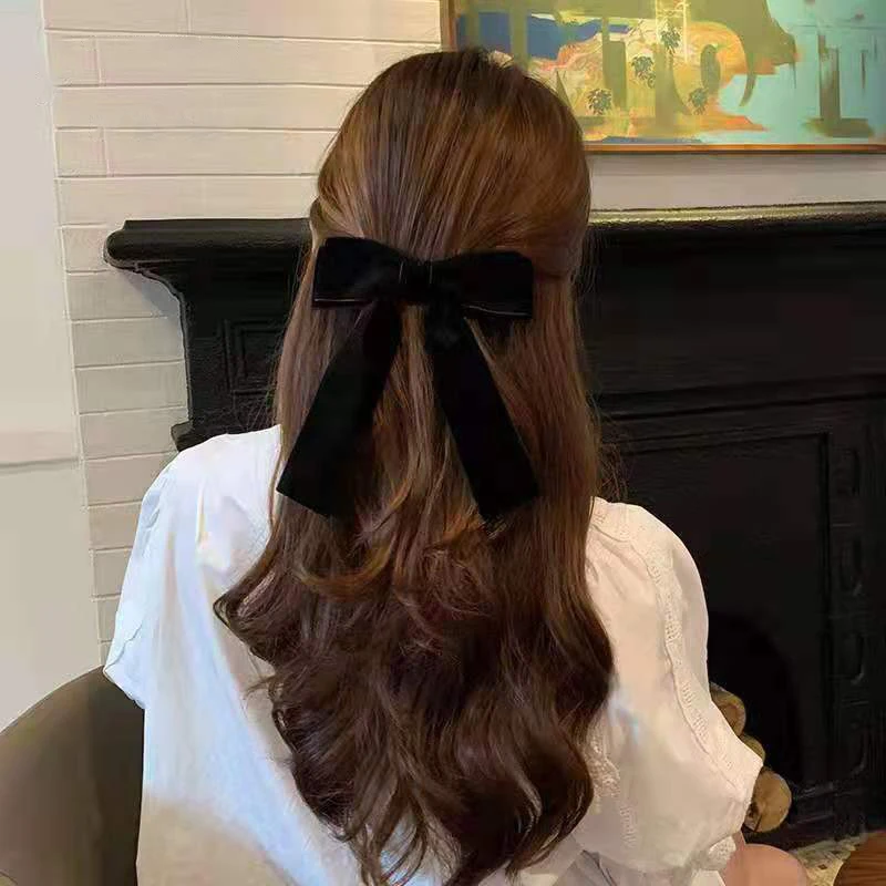 Christmas Vintage Velvet Bow Hairpins Barrettes For Women Girls Wedding Long Ribbon Korean Hair Clip Hairgrip Hair Accessories