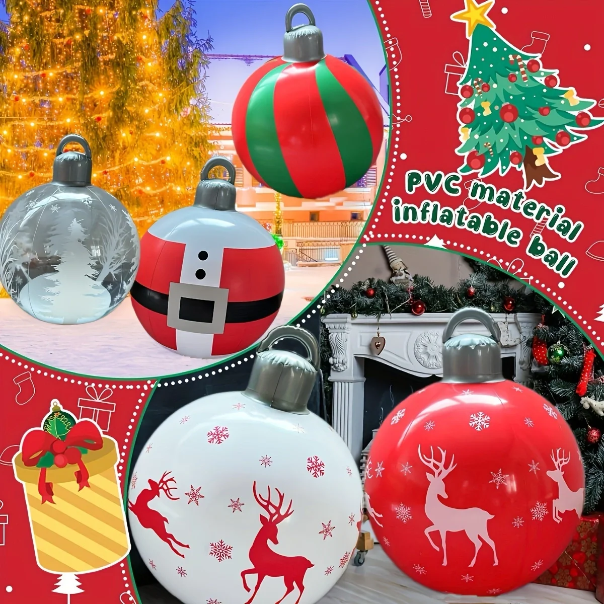 1 Pc 40cm PVC Inflatable Christmas Decoration Ball Ornament. Christmas Outdoor Holiday Yard Lawn Porch Decoration