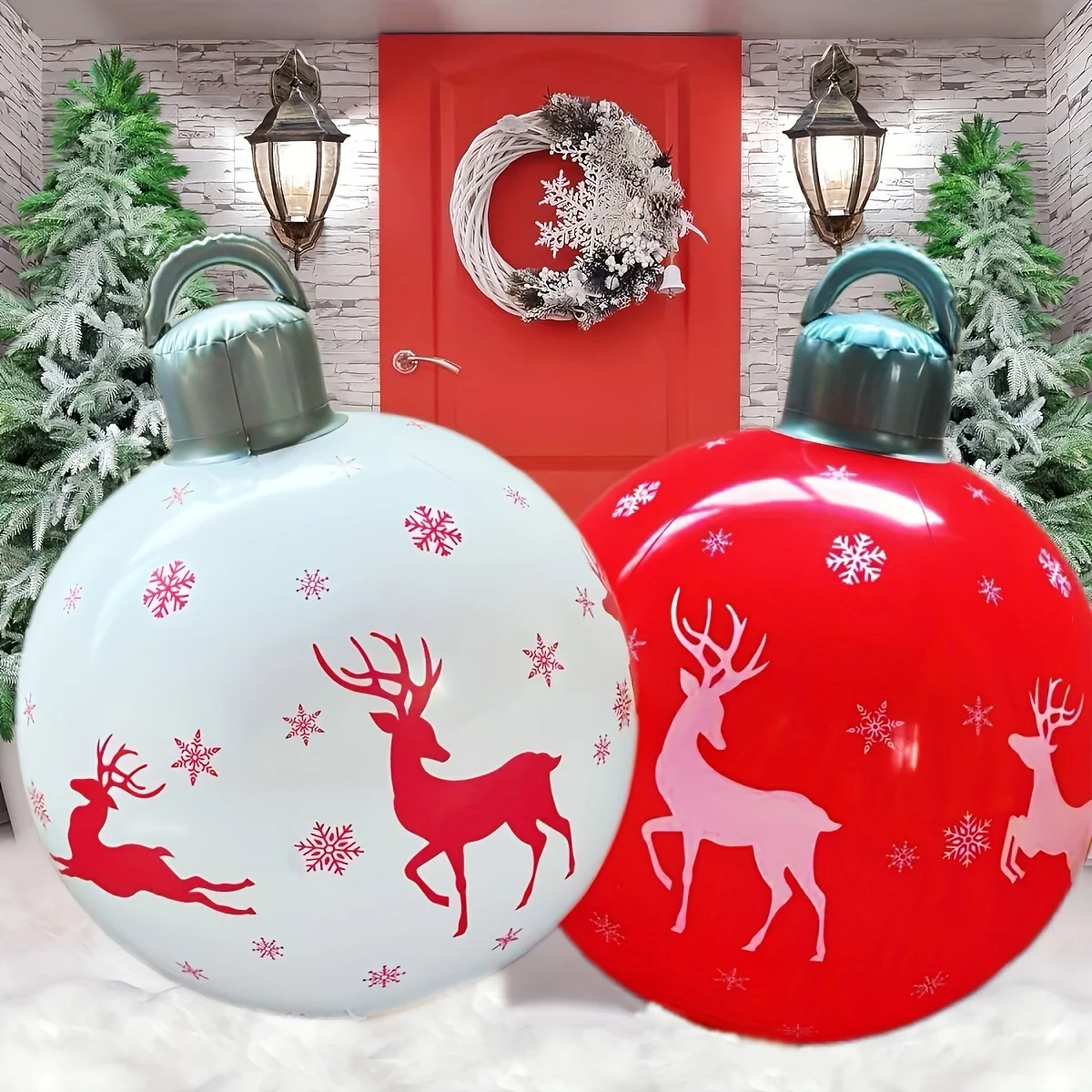 1 Pc 40cm PVC Inflatable Christmas Decoration Ball Ornament. Christmas Outdoor Holiday Yard Lawn Porch Decoration
