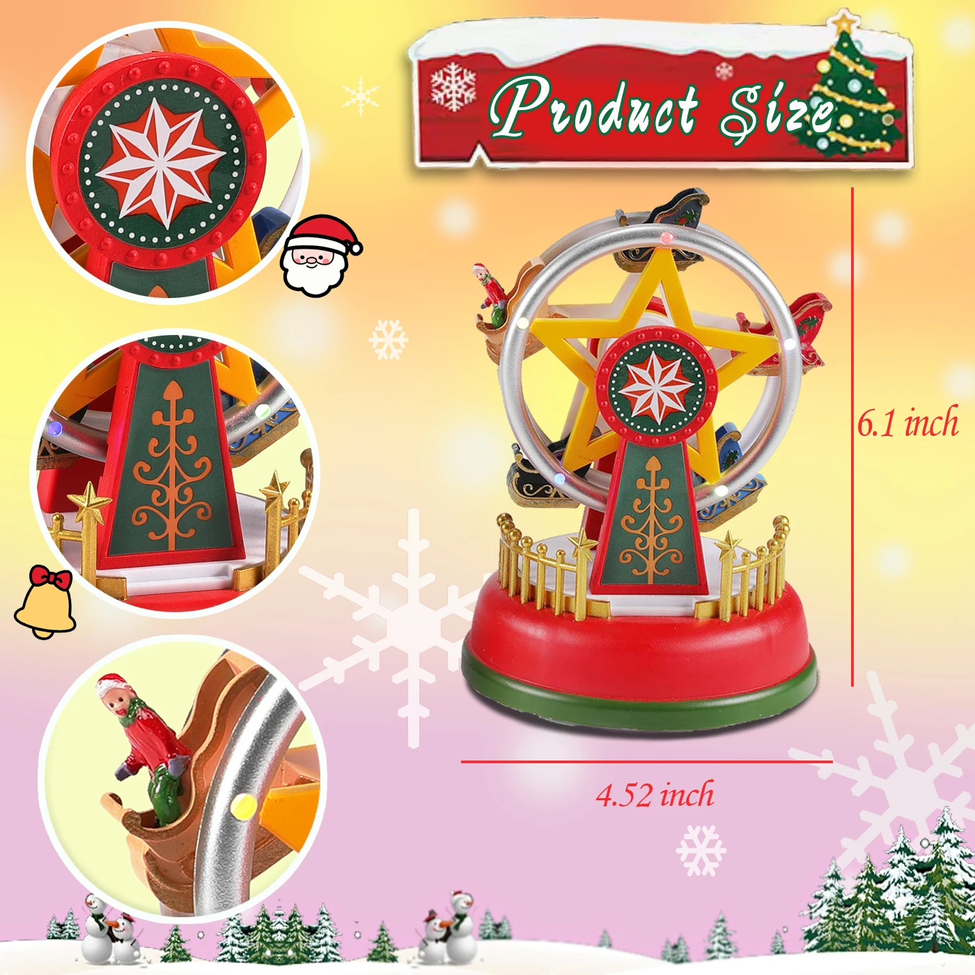LED Christmas Carousel Decoration Music Box with Lights Holiday Village Scene Ornament Tabletop Home Party Xmas Gift