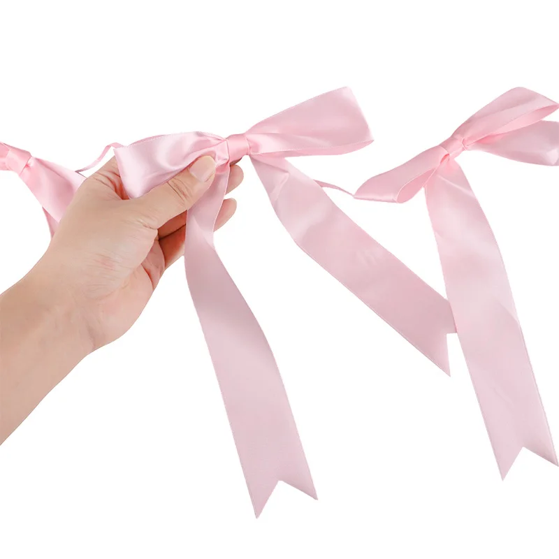 1set Pink Bow Ribbon Hanging Garland for Kids Birthday Party Wedding Baby Shower Decoration Christmas Satin Ribbon Home Ornament