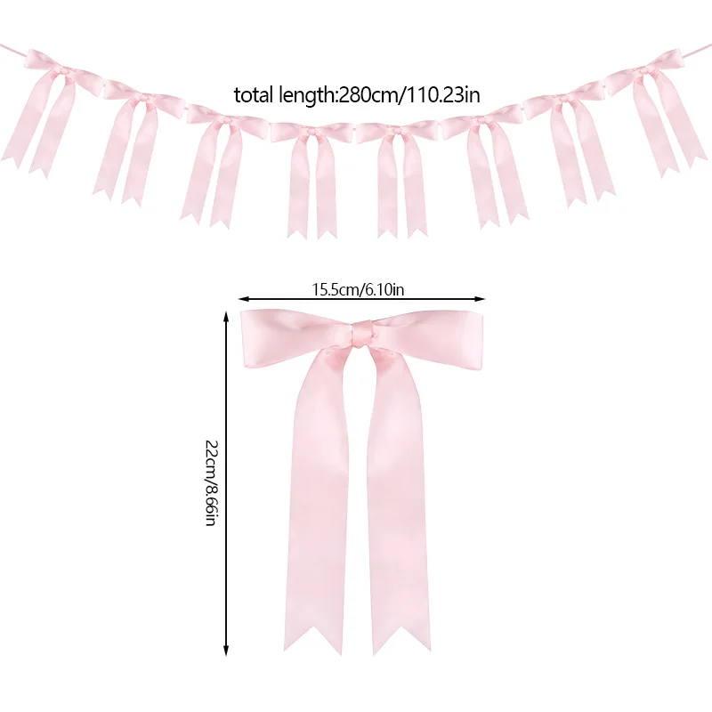 1set Pink Bow Ribbon Hanging Garland for Kids Birthday Party Wedding Baby Shower Decoration Christmas Satin Ribbon Home Ornament