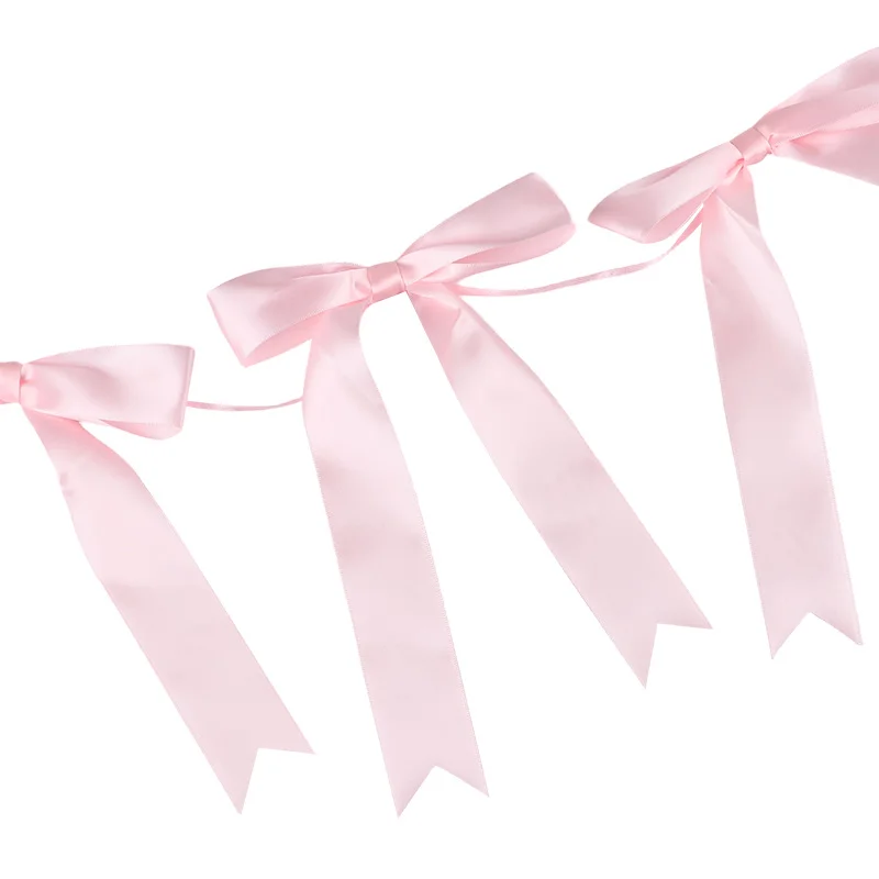 1set Pink Bow Ribbon Hanging Garland for Kids Birthday Party Wedding Baby Shower Decoration Christmas Satin Ribbon Home Ornament
