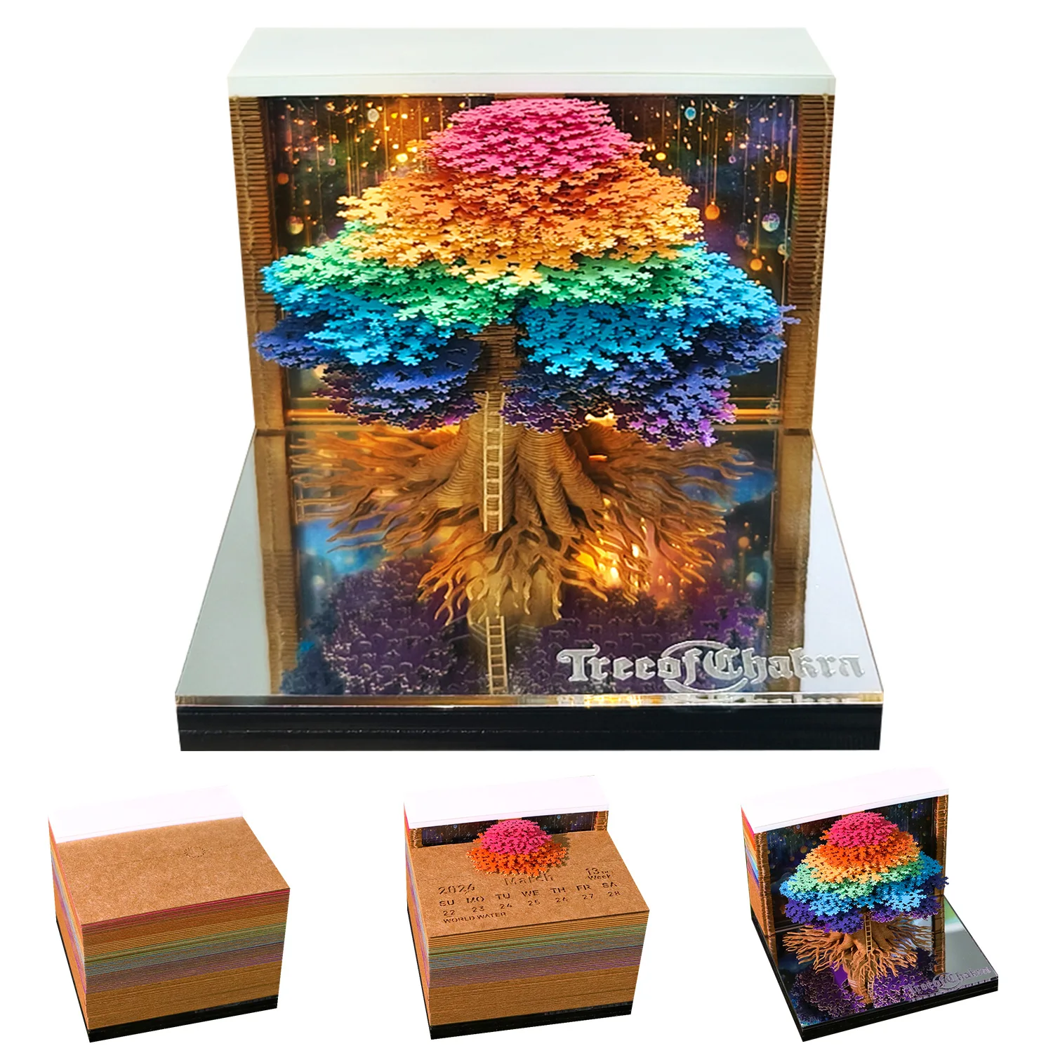 2027 3D Calendar Memo Pad Led Time Piece Calendar Tree of Chakra Desk Calendar Paper Carving Sticky Calendar For Christmas Gifts