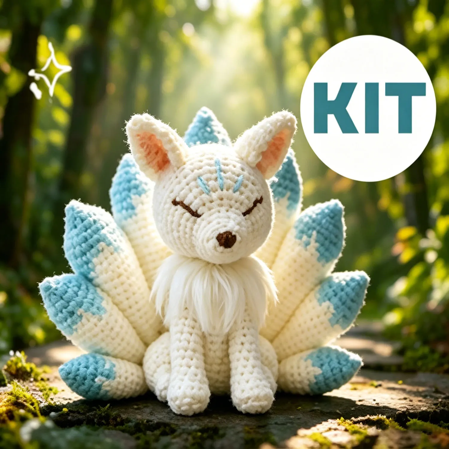 1pc White Nine-Tailed Fox Crochet Kit Suitable for Beginners with All Materials & HD English Tutorial, Christmas Crochet Kit