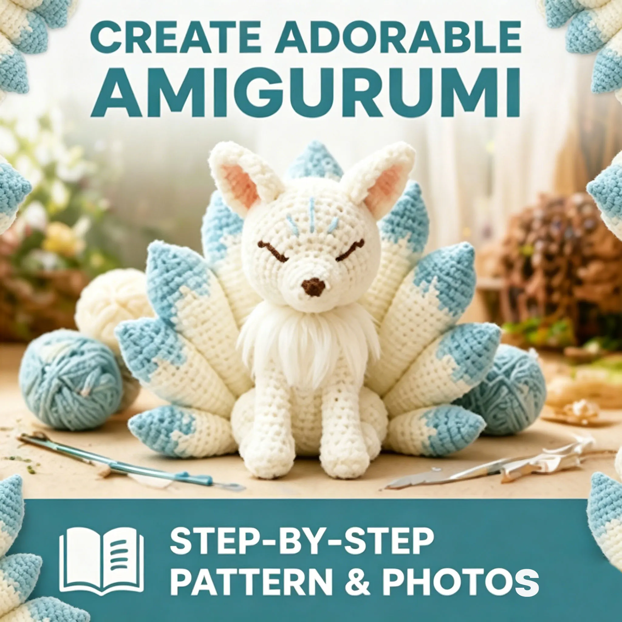 1pc White Nine-Tailed Fox Crochet Kit Suitable for Beginners with All Materials & HD English Tutorial, Christmas Crochet Kit
