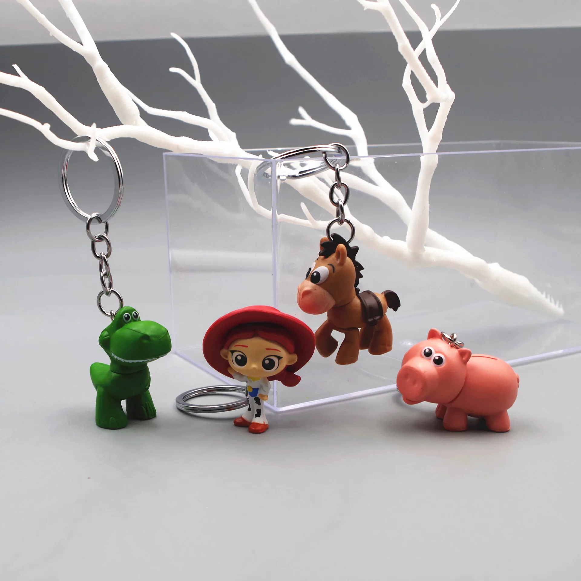 Anime Toy Story Woody Buzz Lightyear Action Figure Keychain Figure Jessie Woody Alien Key Ring Toys For Kids Christmas Gift